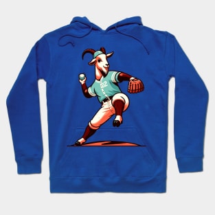 Throwback Goat pitcher - Vintage 1990s Cartoon Style Baseball Art Hoodie